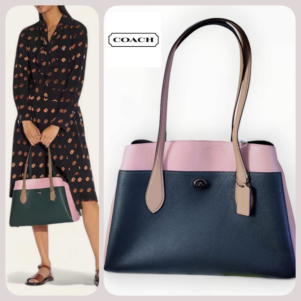 Coach Lora Carryall Handbag Colorblock Pink/ tan/ green womens shoulder bag - Picture 2 of 14